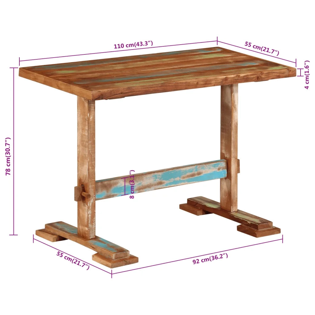 Tavolo da Pranzo 110x55x78 cm in Legno Massello di Recupero 374903