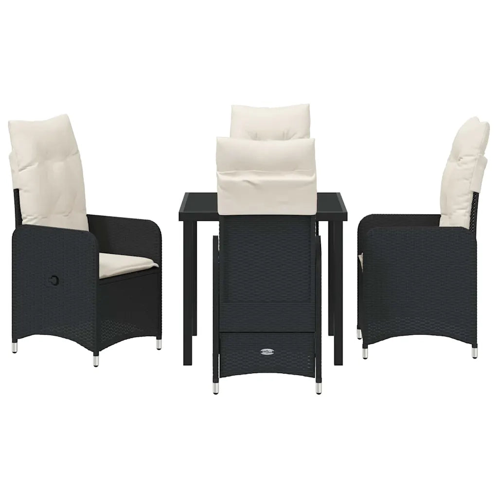 Set da Pranzo per Giardino con cuscino 5 pcs Nero polyrattan 3379633