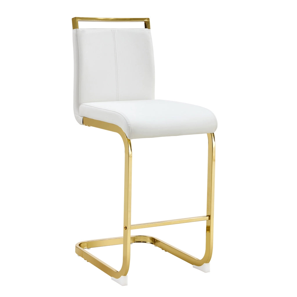 Sgabello da bar set da 2 con schienale e poggiapiedi per cucina e ristorante moderno in pelle PU e metallo, bianco e oro
