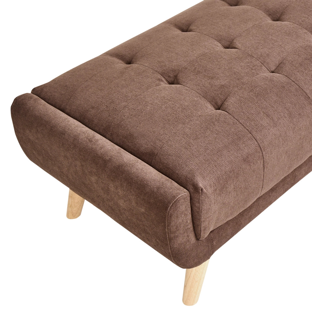 Pouf rettangolare in tessuto color marrone scuro, stile retrò, per soggiorno, con gambe in legno