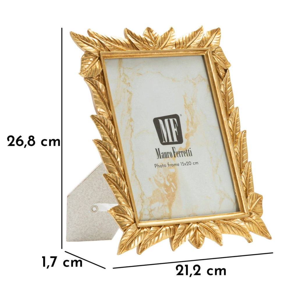 Cornice portafoto Laurel oro con decoro a foglie di alloro 15x20 cm