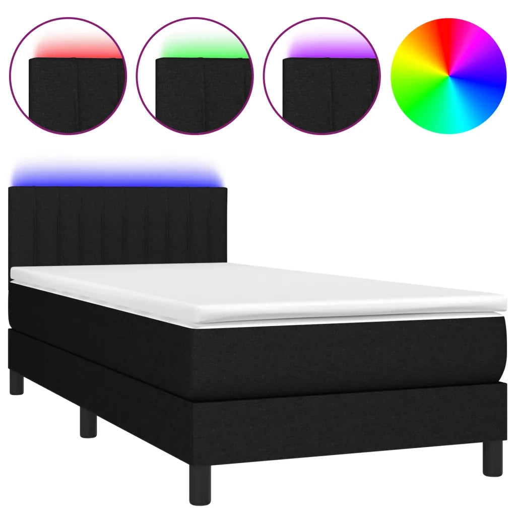 Letto a Molle con Materasso e LED Nero 100x200 cm in Tessuto 3133295