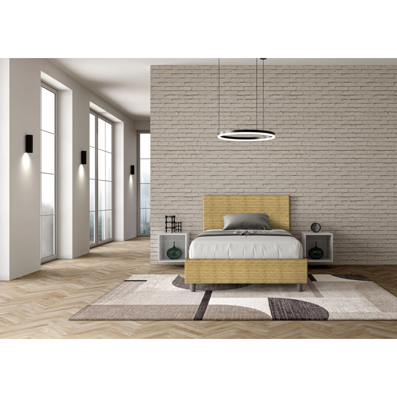 Letto imbottito 1 piazza e mezza 120x200 cm tessuto Aragona Adele - Senza rete,Giallo