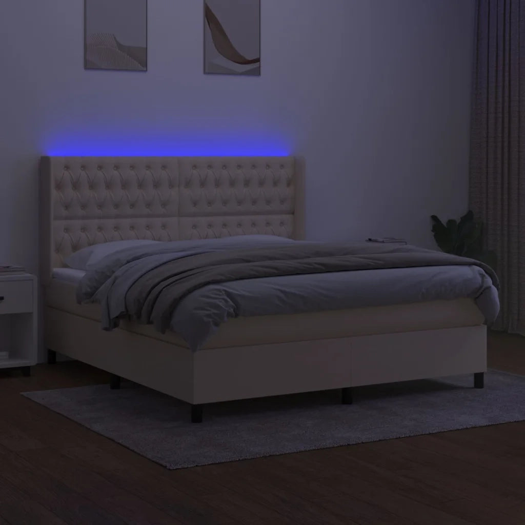 Letto a Molle con Materasso e LED Crema 160x200 cm in Tessuto cod mxl 35315
