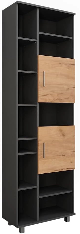Mobile alto Ilias, Antracite/quercia dorata, 60.2 x 190 cm, con ripiani regolabili per una conservazione ordinata