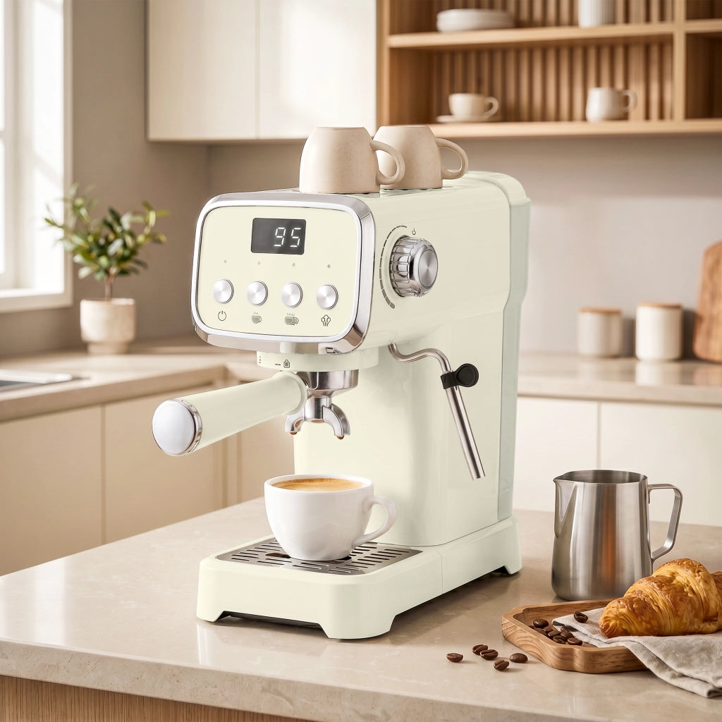 Macchina Caffè Espresso Semiautomatica 20 Bar 1350W con Lancia Montalatte e Scaldatazze per Casa Compatta e Pratica