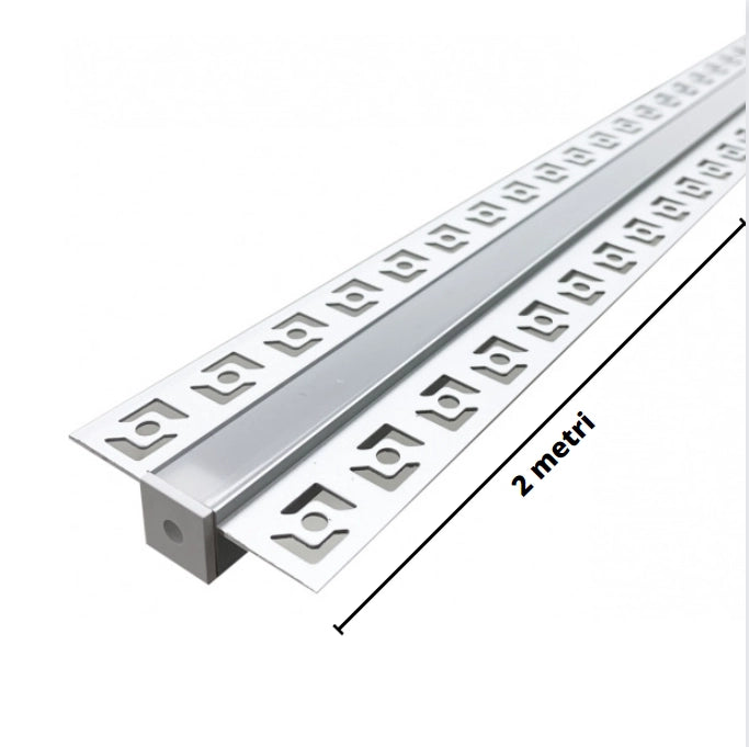 Profilo alluminio 2m per striscia led grigio con cover bianca