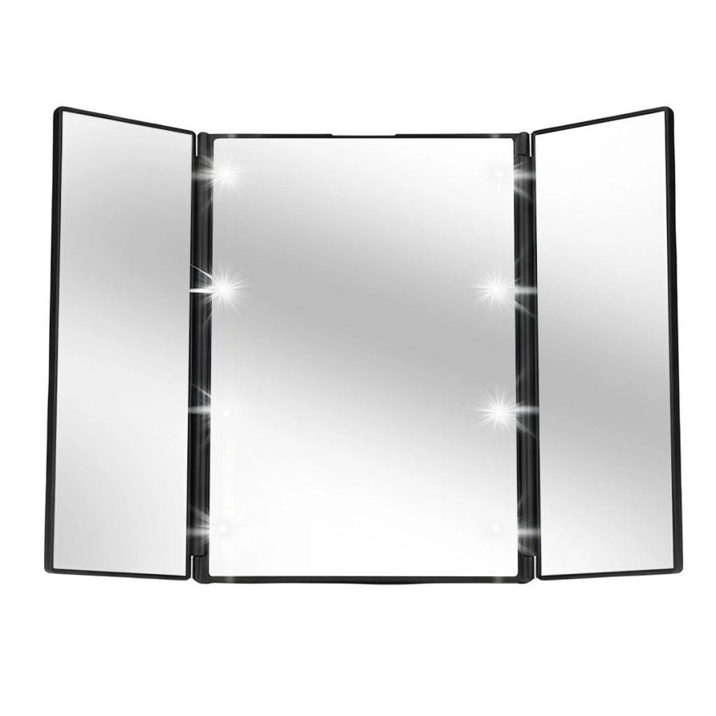 Specchio per trucco a tre ante con illuminazione LED integrata e ante pieghevoli Nero Avizar