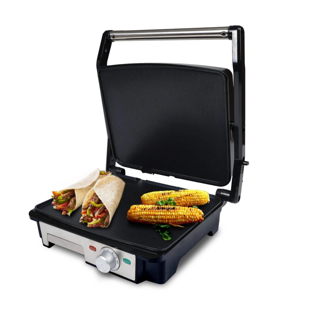 Piastra grill elettrica 2000W con tostiera 4 fette, apertura 180° acciaio inox antiaderente cucina - SOGO