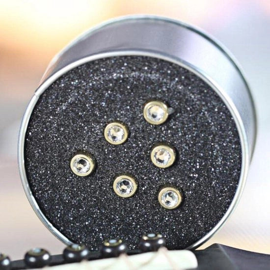 6 pezzi di pin di ponte in ottone per chitarra folk acustica con dot di vetro cristallo - colore aggiuntivo.