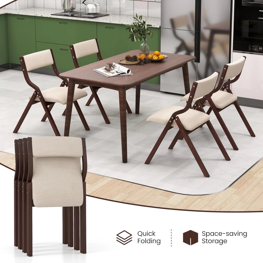 Set di 2 Sedie Pieghevoli da Sala da Pranzo, in Legno Massello con Seduta Imbottita e Schienale in Lino, per Cucina, Soggiorno, Ufficio,2 Colori