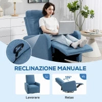 Poltrona Relax Reclinabile Manualmente a 135°, Girevole a 360° con Funzione Dondolo, Blu