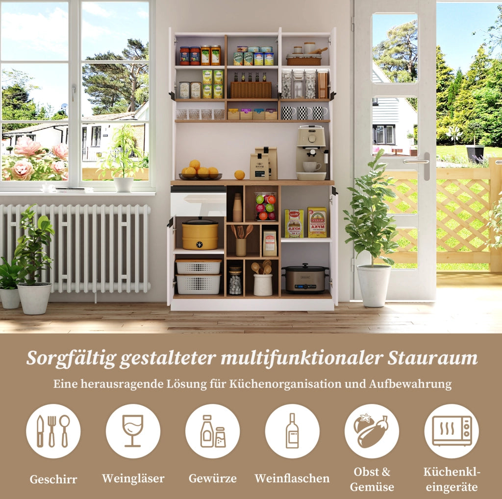 Mobile buffet moderno bianco lucido in MDF con ripiani e cassetto