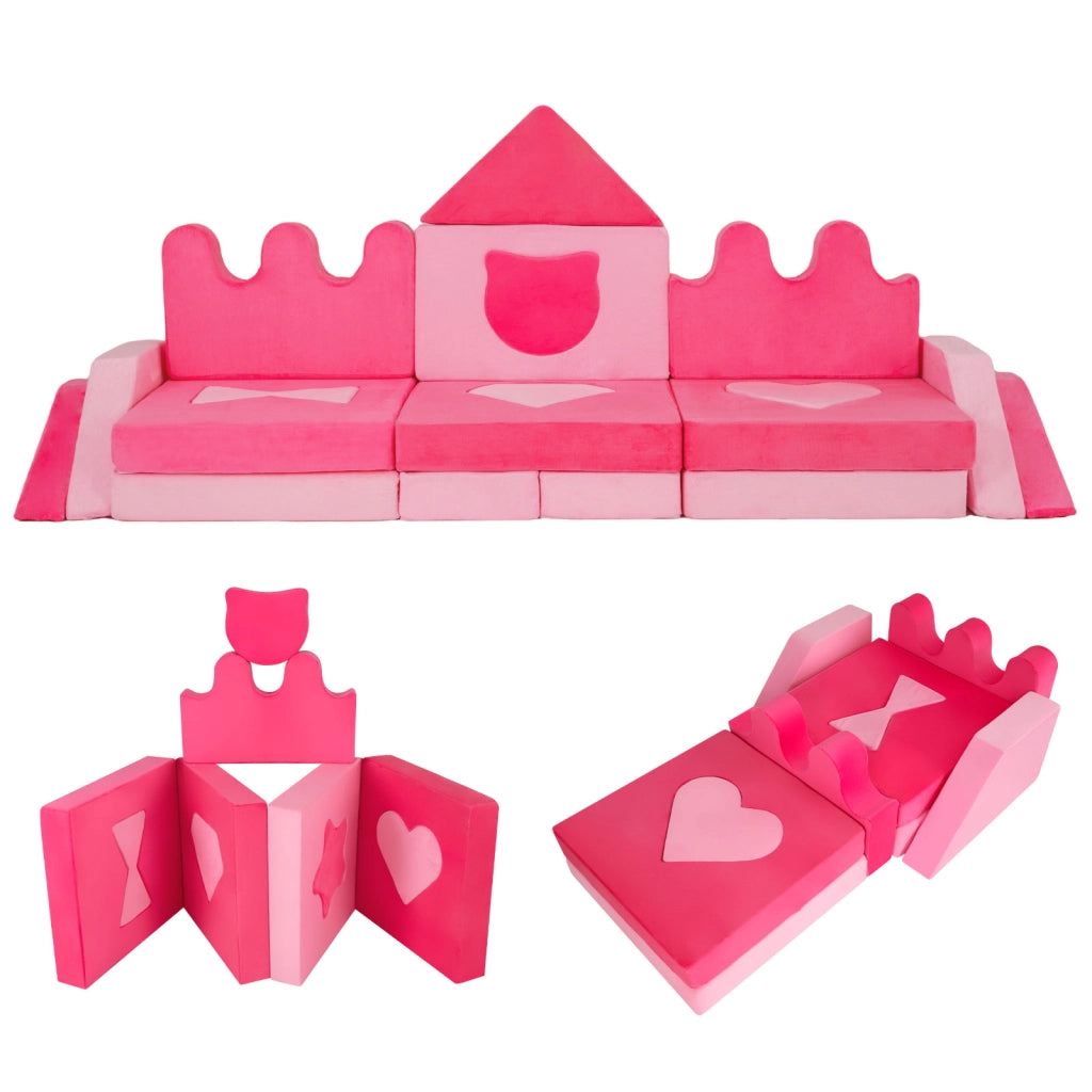 Divano da gioco bambini 14 pezzi modulari in schiuma per arrampicata, Divano morbido con coperture lavabili per cameretta 3+ anni
