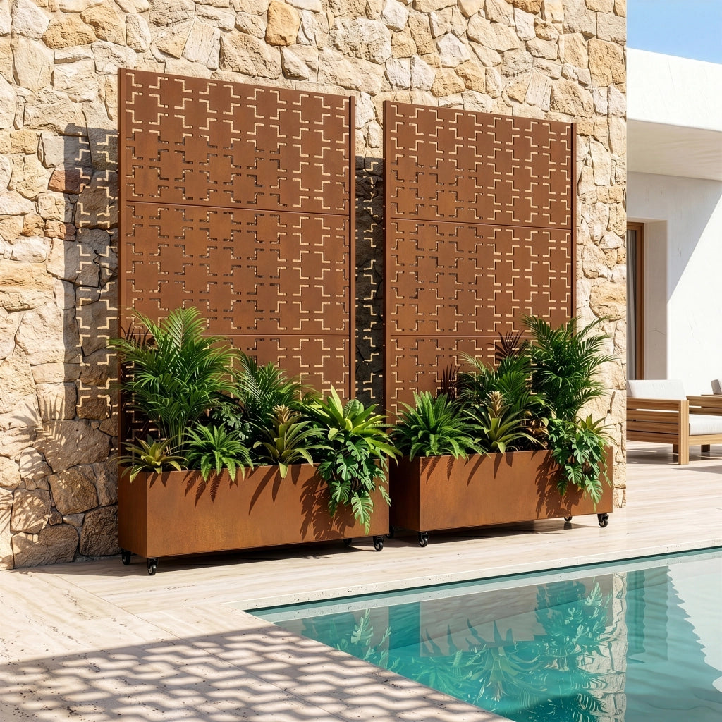 Fioriera con Spalliera Aaskis a Rotelle in Acciaio 190 x 82 x 38 cm - Marrone casa.pro