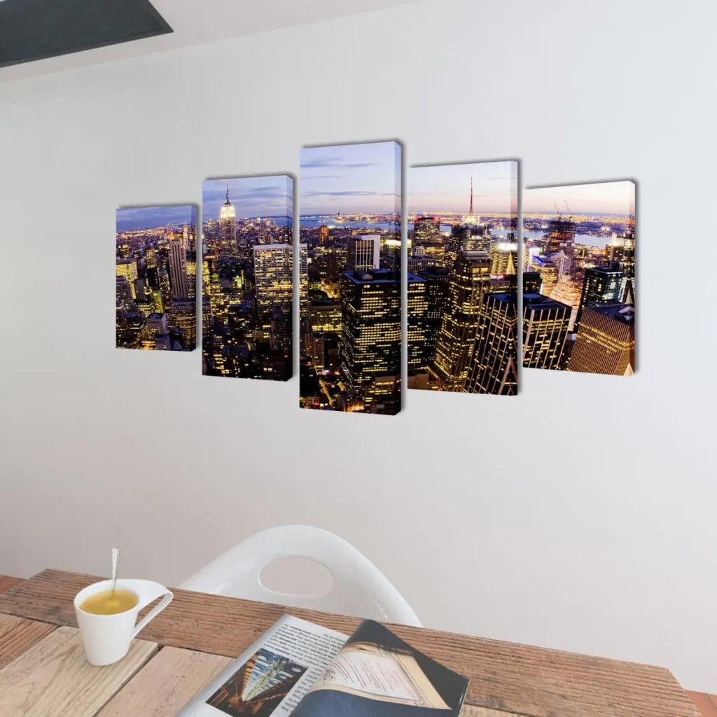 5 pz Set Stampa su Tela da Muro Vista dall'Alto su New York 200x100 cm 241547