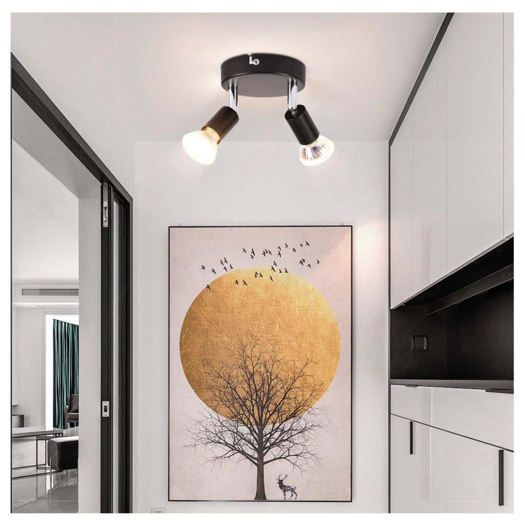 ZMH Faretto da soffitto LED neri 2 fiamme GU10 rotondi metallo girevoli 350° plafoniera