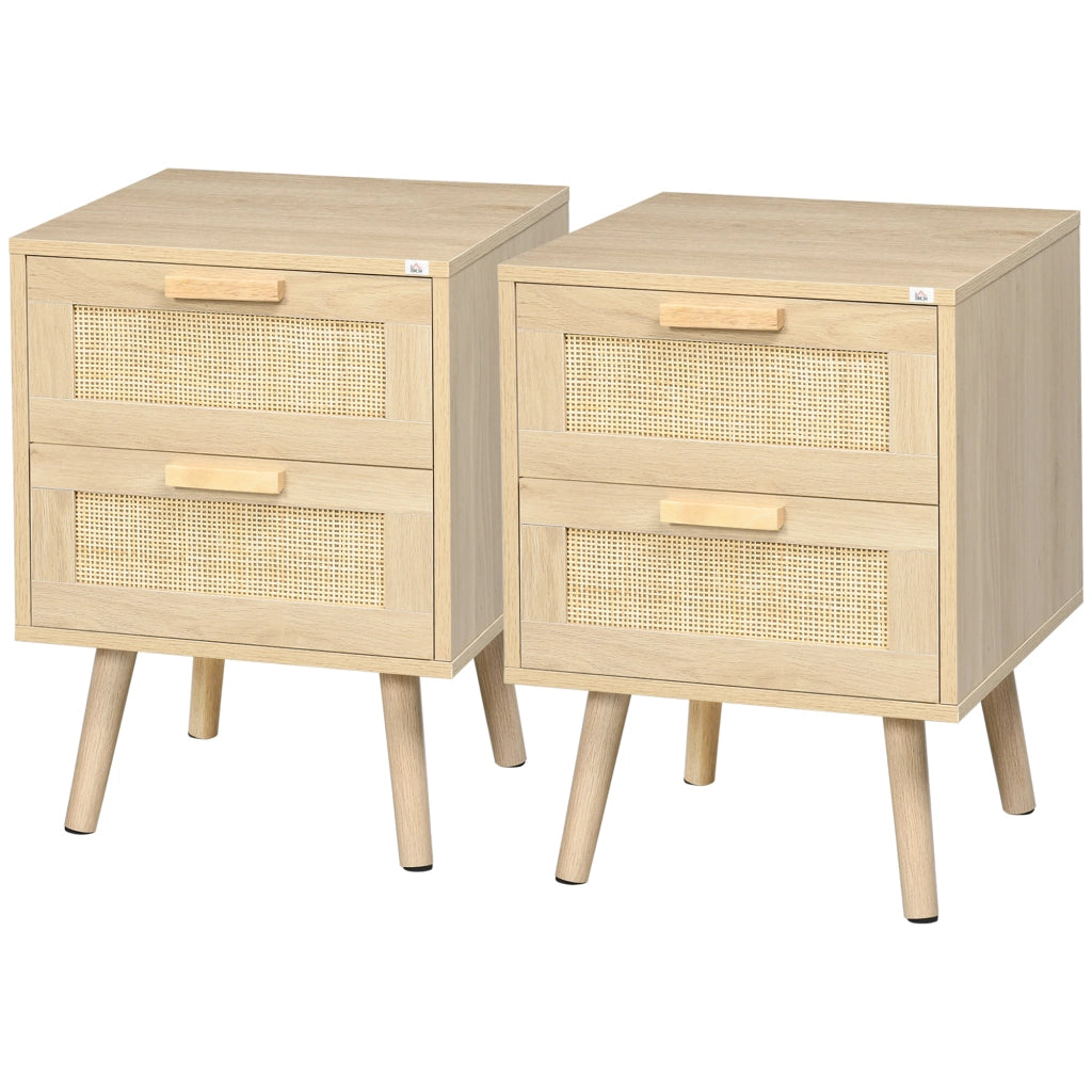 Comodino Boho in Legno Naturale ¨C Xylo ¨C 2 Cassetti, 40x40x56cm