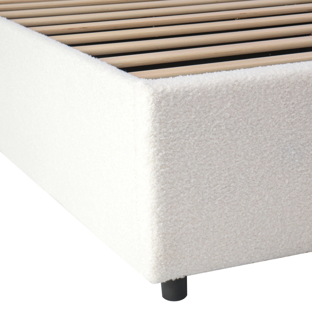 Letto imbottito 90x200 cm con contenitore idraulico; testiera imbottita; bouclé beige