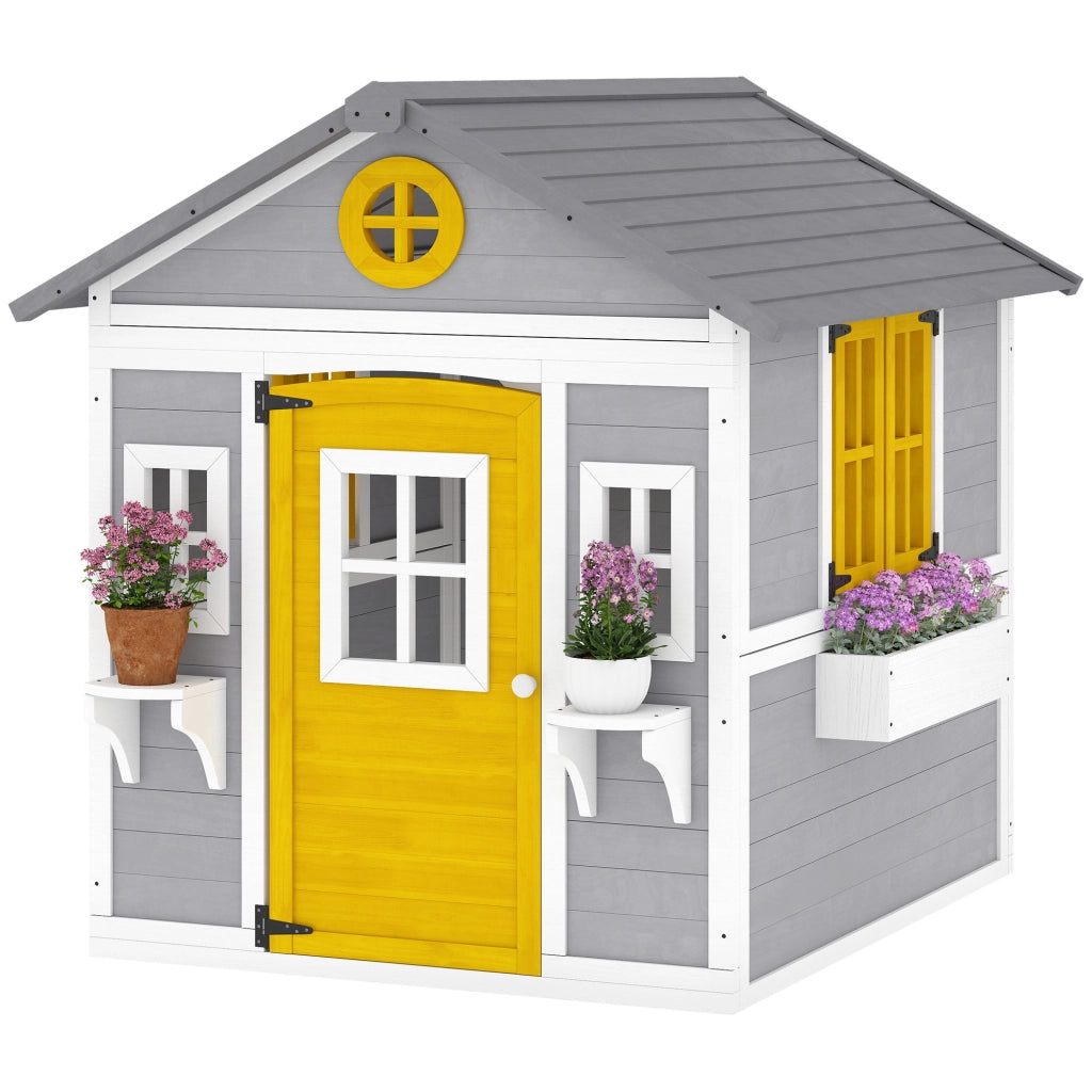 Casetta per Bambini in Legno con Finestra e Fioriere ¨C zephmum ¨C Grigio 120x120x120