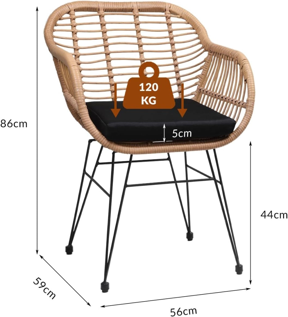 Set 2pz Poltrone Bali Effetto Vimini Sedie da Giardino con Cuscino e Braccioli Mobili da Esterno