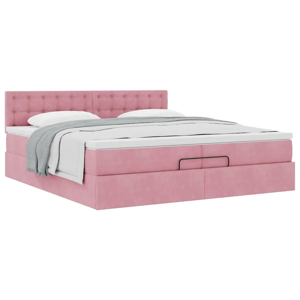 Struttura Letto Pouf con Materasso Rosa 200x200 cm Velluto 3311944