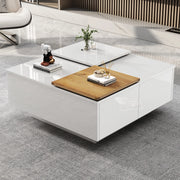 Tavolino da salotto moderno - Zephmum - 75x75x33.5cm - Bianco lucido - Piastra scorrevole, portata 30kg