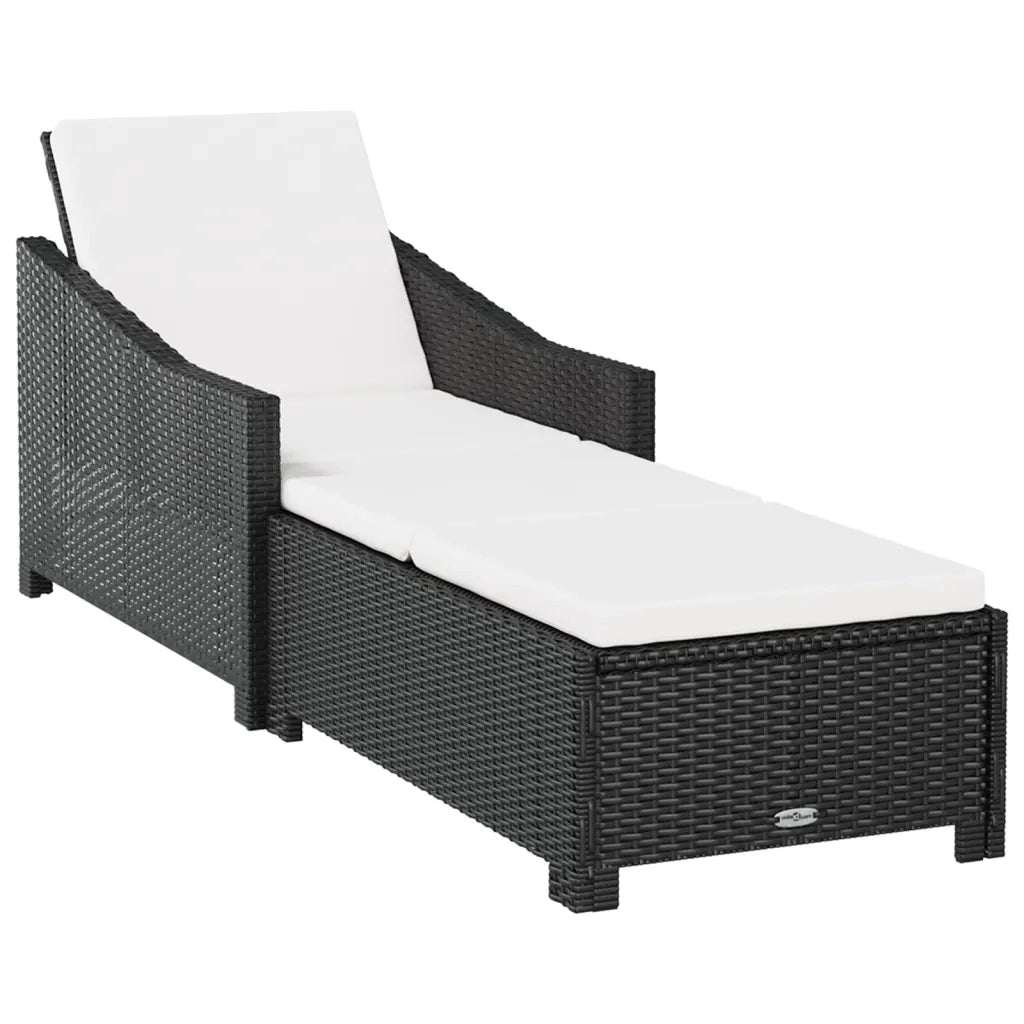 Lettino Prendisole | Sdraio da giardino | Lettino da sole con Cuscino Bianco Crema in Polyrattan Nero