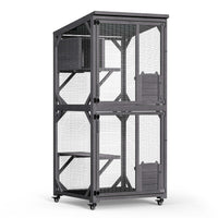 Recinto per gatti da esterno 74 x 78 x 180 cm, legno di abete, più livelli, 2 porte, con rotelle, recinto per gatti per giardino, balcone, rifugi