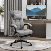 Sedia da ufficio ergonomica girevole con poggiatesta braccioli e poggiapiedi in lino grigio chiaro 66 × 76 × 112-120 cm