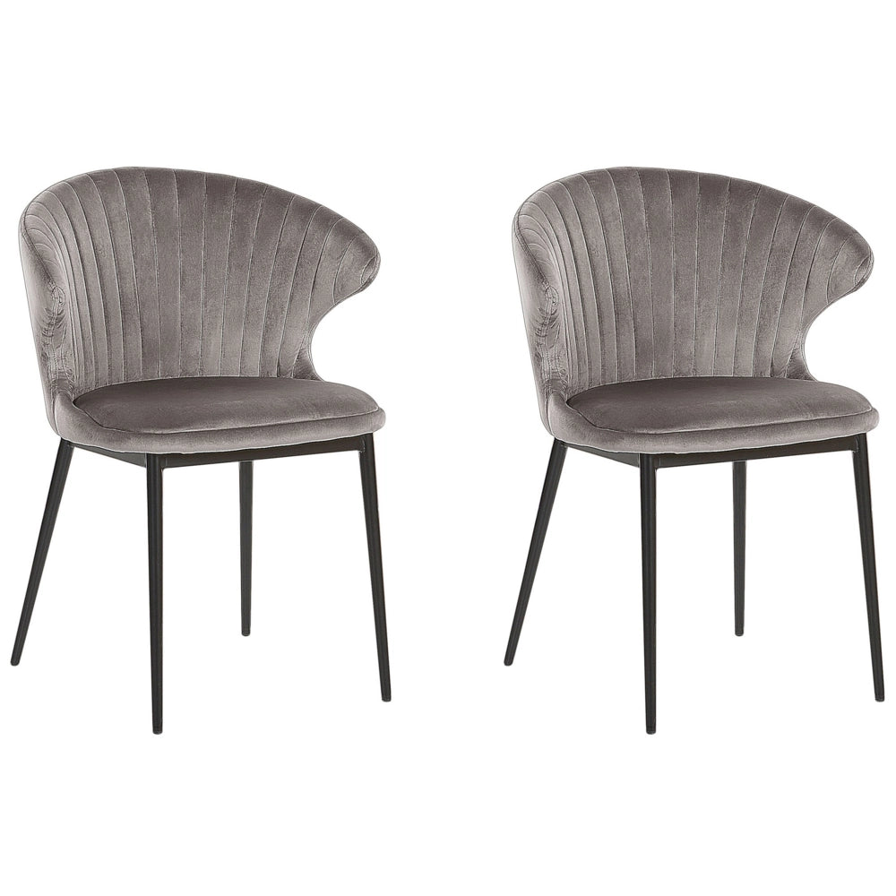 Set di 2 sedie da pranzo con rivestimento in velluto grigio e gambe nere retrò industriale