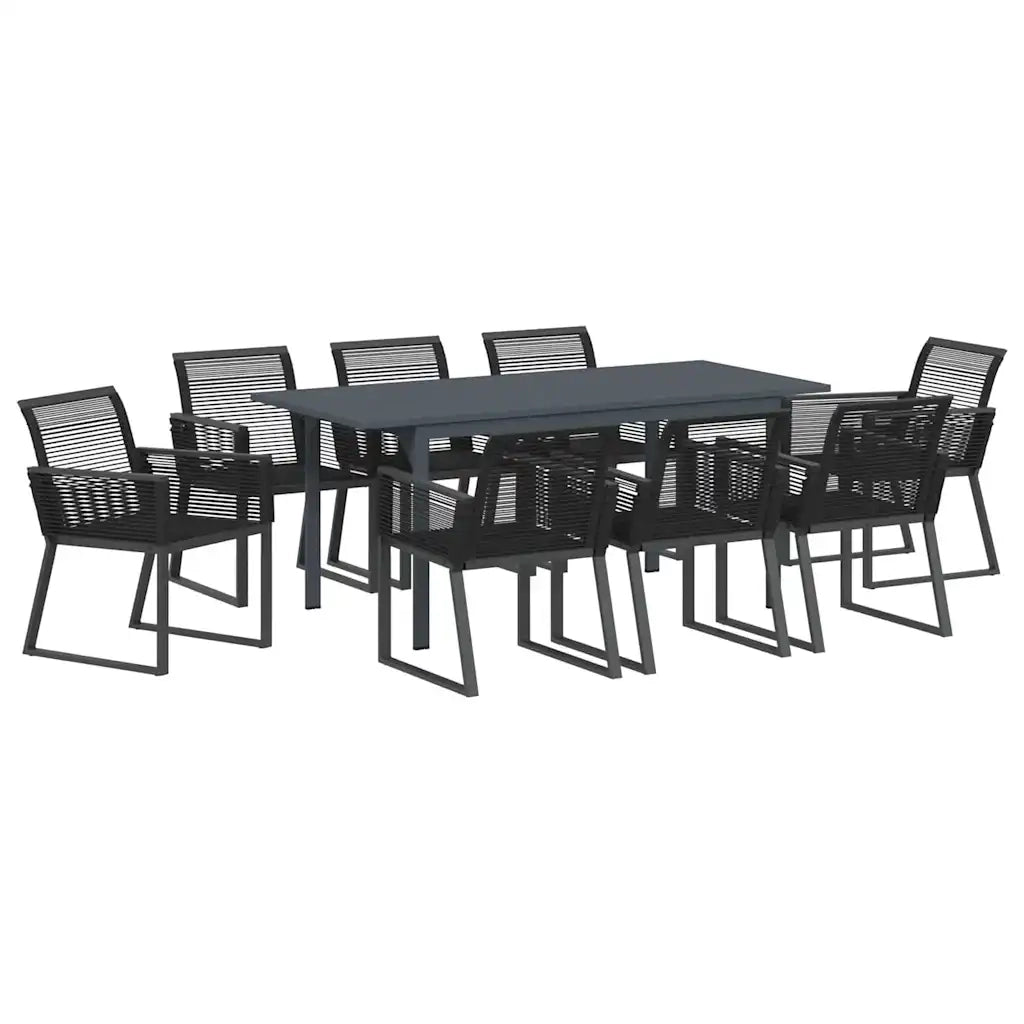 Set da Pranzo per Giardino 9 pcs Nero polyrattan 3378821
