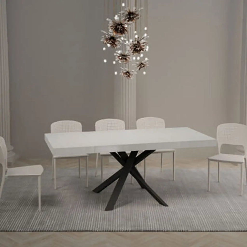 Tavolo allungabile 90/194x90 cm Clerk Premium colore bianco frassino gambe antracite