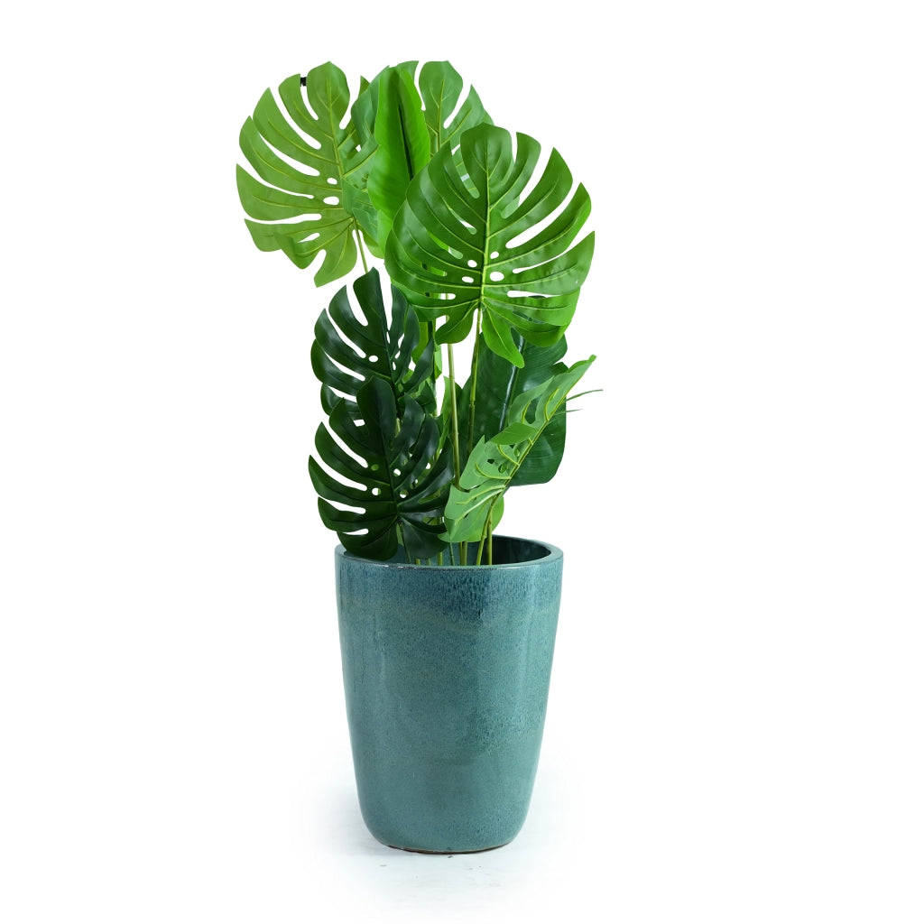 Vaso in ceramica smaltata turchese Ø38,5 cm H49,5 cm, resistente al gelo, con fori di drenaggio
