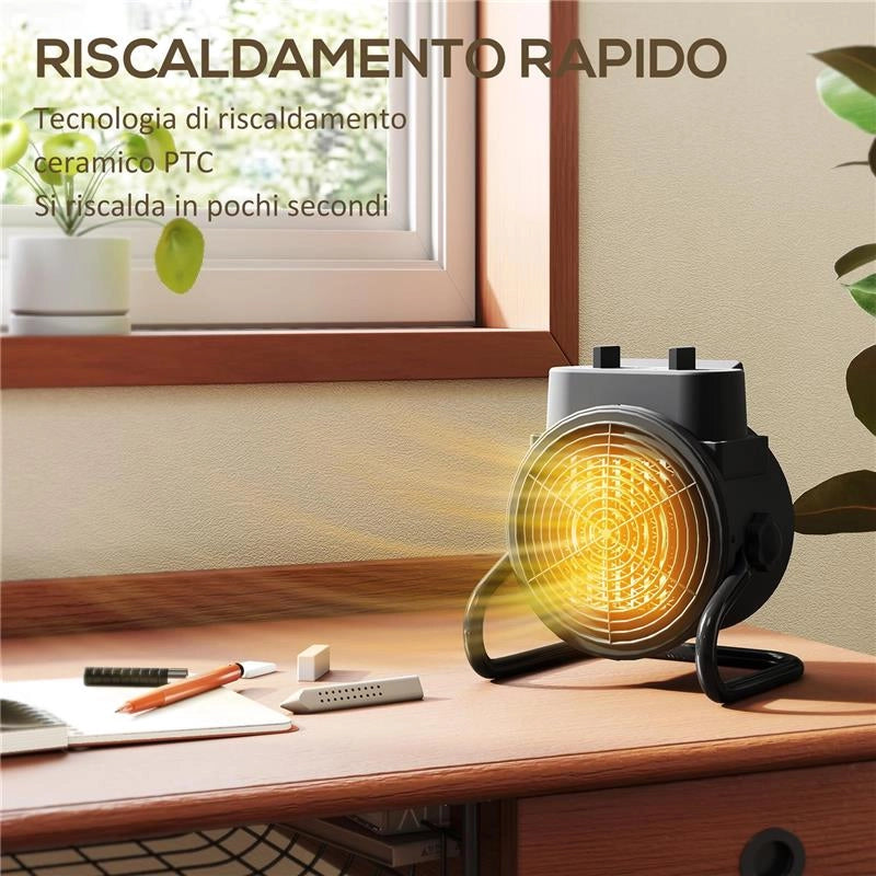 RISCALDATORE ELETTRICO E REGOLABILE A 3 MODALITÓ, IN PP E PA IGNIFUGO, 21.5X15.8X22 CM, NERO
