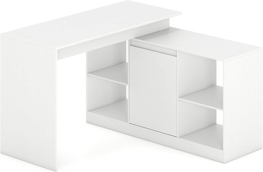 Scrivania per computer a forma di L, tavolo da lavoro reversibile con stazione di ricarica, ripiani aperti e 1 scomparto con 2 ante 120 x 120 x 76 cm, scrivania per ufficio, camera da letto