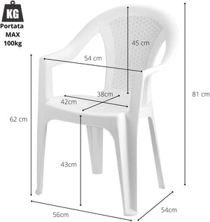Sedia da giardino set 6 sedie in plastica effetto rattan con braccioli e impilabili colore antracite Tomaino