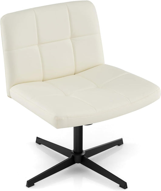 Sedia da Ufficio a Gambe Incrociate, Sedia Scrivania con Seduta a U Spaziosa, Sedia Girevole per Casa e Ufficio, senza Ruote e Braccioli, Altezza Regolabile, Portata 150 kg (Beige)
