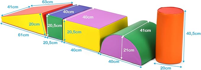 Set di 5 Blocchi con Diverse Forme e Colori, Giocattolo per Arrampicata e Strisciamento, Aiuta i Bambini a Crescere (Colorato)