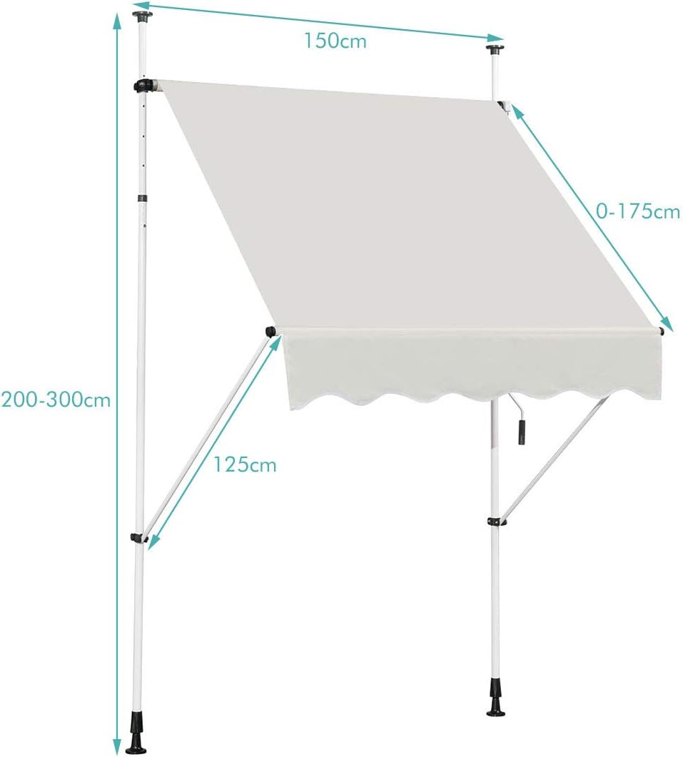 Tenda da Sole per Esterno, Tenda da Sole a Bracci Estensibili con Struttura Telescopica e Tessuto Resistene ai Raggi Solari, Regolabile in Altezza e in Angolazione (150 x 120 cm Beige)