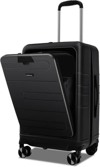 Valigia Bagaglio da 20" con Tasca Frontale, Porta USB, Tavolino Pieghevole, Valigia con Serratura, Ruote Girevoli, Manico Regolabile, Trolley Valigia Rigida Bagaglio da Viaggio (Nero)