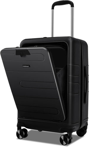 Valigia Bagaglio da 20" con Tasca Frontale, Porta USB, Tavolino Pieghevole, Valigia con Serratura, Ruote Girevoli, Manico Regolabile, Trolley Valigia Rigida Bagaglio da Viaggio (Nero)