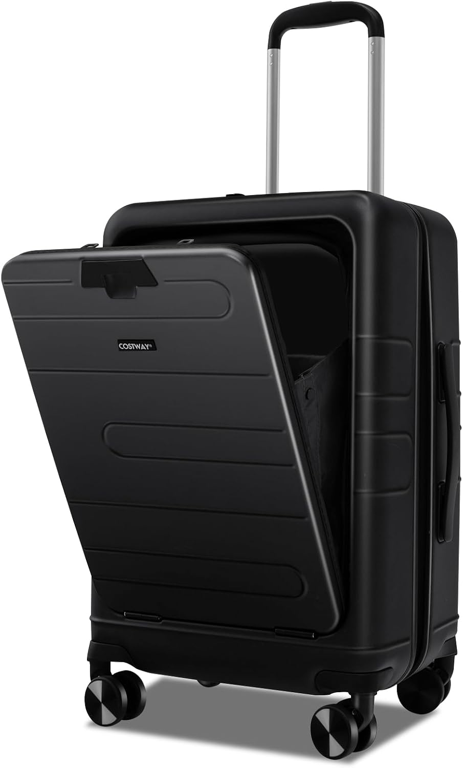 Valigia Bagaglio da 20" con Tasca Frontale, Porta USB, Tavolino Pieghevole, Valigia con Serratura, Ruote Girevoli, Manico Regolabile, Trolley Valigia Rigida Bagaglio da Viaggio (Nero)