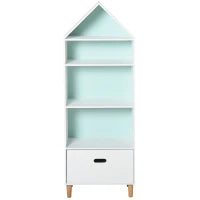 Libreria Scaffale Portagiochi per Cameretta Bimbi e Ragazzi, 1 Cassetto e 4 Ripiani, Bianca e Azzurra 50x30x142cm