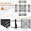 Set Tavolo da Picnic Quadrato con Panche per 8 Persone, Tavolo da Picnic con 4 Panche e Foro per Ombrellone, con Telaio in Metallo, Ogni Panca Portata 225 kg, per Giardino, Cortile (Grigio)