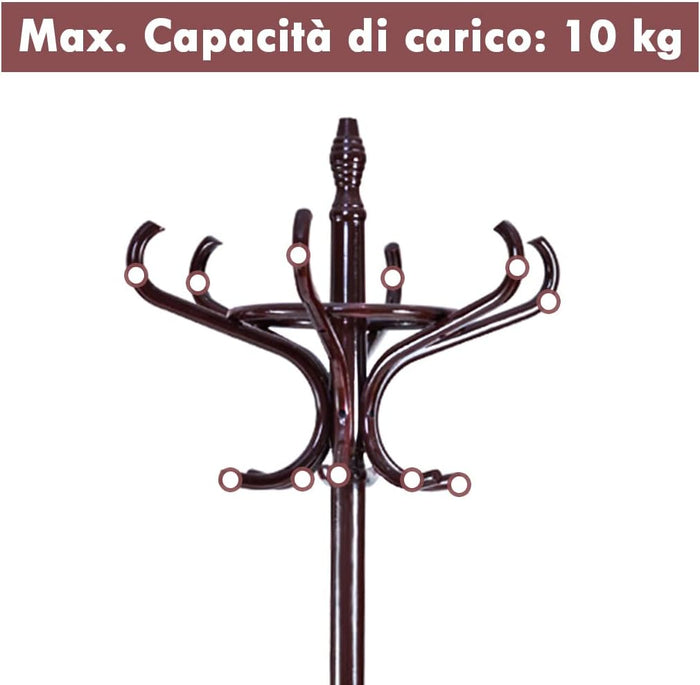 Attaccapanni da Terra Appendiabiti da Terra con 12 Ganci in Legno Ecologico, 51 x 51 x 184 cm