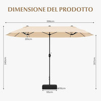 Ombrellone Doppio da Giardino 400 x 200 cm, Ombrellone Rettangolare con Base, Parasole Esterno con Manovella e 12 Stecche, per Giardino Piscina Patio
