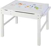 Tavolo da Gioco per Bambini in Legno con Piano Reversibile, Tavolo Multiattività Bambini 2 in 1, Porta Rotolo di Carta da Disegno, per Camera da Letto, Soggiorno (Bianco)