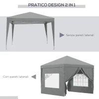 Gazebo da Esterno 3x3 m Pieghevole con 4 Pannelli Laterali, in Acciaio e Tessuto Oxford Grigio Chiaro