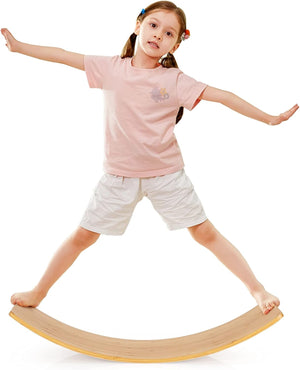Balance Board di Legno, Pedana di Equilibrio, Tavola Curva per Yoga, Tavola Oscillante Naturala per Bambini e Adulti